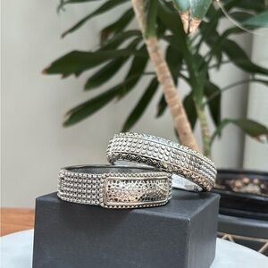 Silver Textured Metal Cuff Bracelets - Pair
